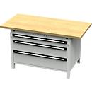 Otto Kind Breitfachwerkbank Typ 405, Buche Multiplexplatte, bis 1.200 kg, B 1524 x T 750 x H 850 mm, Stahl, Zentralverschluss, lichtgrau/lichtgrau