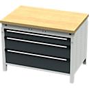 Otto Kind Breitfachwerkbank Typ 410, Buche Multiplexplatte, bis 1.200 kg, B 1152 x T 750 x H 850 mm, Stahl, Zentralverschluss, lichtgrau/anthrazitgrau