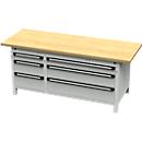 Otto Kind Breitfachwerkbank Typ 415, Buche Multiplexplatte, bis 1.400 kg, B 2004 x T 750 x H 850 mm, Stahl, Zentralverschluss, lichtgrau/lichtgrau