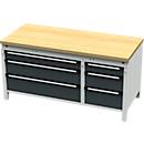 Otto Kind Breitfachwerkbank Typ 430, Buche Multiplexplatte, bündig, bis 1400 kg, B 1697 x T 750 x H 850 mm, Stahl, Zentralverschluss, lichtgrau/anthrazitgrau