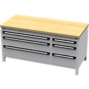 Otto Kind Breitfachwerkbank Typ 430, Buche Multiplexplatte, bündig, bis 1400 kg, B 1697 x T 750 x H 850 mm, Stahl, Zentralverschluss, weißaluminium/weißaluminium