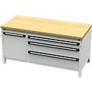 Otto Kind Breitfachwerkbank Typ 440, Buche Multiplexplatte, bündig, bis 1400 kg, B 1697 x T 750 x H 850 mm, Stahl, Zentralverschluss, lichtgrau/lichtgrau