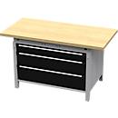 Otto Kind établi large type 405, plateau en hêtre multiplex, jusqu'à 1 200 kg, L 1524 x P 750 x H 850 mm, acier, fermeture centrale, blanc aluminium/noir profond