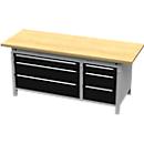 Otto Kind établi large type 425, plateau en hêtre multiplex, dépassant, jusqu'à 1400 kg, L 2004 x P 750 x H 850 mm, acier, fermeture centrale, blanc aluminium/noir profond