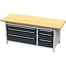 Otto Kind établi large type 425, plateau en hêtre multiplex, dépassant, jusqu'à 1400 kg, L 2004 x P 750 x H 850 mm, acier, fermeture centrale, gris clair/gris anthracite