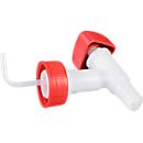 Outlet tap for industrial canisters 5 + 10 l, DIN 45, for chemicals, acids & alkalis, rotary knob, PE, white-red