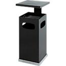 Papelera cenicero con techo extraíble, 70 litros, ancho 395 x fondo 395 x alto 910 mm, negro-gris RAL 7021