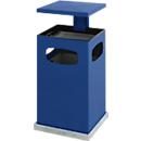 Papelera cenicero con techo extraíble, 80 litros, ancho 500 x fondo 500 x alto 955 mm, azul genciana RAL 5010