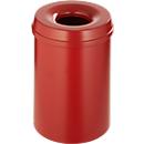 Papelera, para uso interior y exterior, volumen 15 l, tapa autoextinguible, Ø 255 x H 300 mm, metal, rojo/rojo