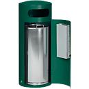 Papelera VAR KS 70, redonda, 70 l de capacidad, con cenicero interior, con cerradura, autoextinguible, con cubo interior, chapa de acero, verde musgo