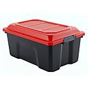 Paperflow Aufbewahrungsbox Locker, 40 L, Polypropylen, scharnierter Deckel, L-Ring-Verschluss, stapelbar, L 580 x B 385 x H 275 mm, schwarz/rot