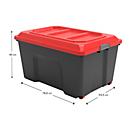 Paperflow Boîte de rangement Locker, 135 L, polypropylène, mobile avec roulettes, couvercle à charnières, empilable, L 786 x l 535 x H 450 mm, noir/rouge