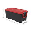 Paperflow Boîte de rangement Locker, 75 L, polypropylène, mobile avec roulettes, couvercle à charnières, empilable, L 777 x l 395 x H 340 mm, noir/rouge