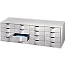 Paperflow drawer box, A4, 16 drawers, partial extension, closed fronts, recessed grip &amp; label holder, labels, W 1075 x D 342 x H 329 mm, PS, grey
