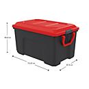 Paperflow opbergbox Locker, 100 L, polypropeen, verrijdbaar met wielen, scharnierend deksel, stapelbaar, L 739 x B 475 x H 406 mm, zwart/rood