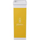 Paperflow recycling bin, capacity 60 l, for plastic, with removable lid &amp; pictogram, expandable, L 363 x W 263 x H 760 mm, polystyrene, yellow-white