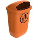 Papierkorb, Volumen 50 l, entspricht DIN 30713, mit Deckel, B 430 x T 310 x H 750 mm, Niederdruck-Polyethylen, orange
