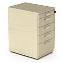 Pedestal BEXXSTAR, 4 drawers, utensil drawer, W 430 x D 600 x H 740 mm, maple decor