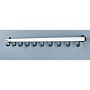 Perchero de aluminio, 10 ganchos individuales, anchura 1000 mm, plata mate, D/H 90 × 90 mm, aprox. 1,5 kg