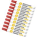 Permanent marker S. 300, round tip, line width 1.5-3 mm, waterproof, can be stored open, aluminum & plastic, red, 10 pieces