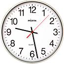 PEWETA kwarts-wandklok met stil uurwerk Ø 250 mm, zilverkleurige kunststof behuizing, 1,5 V batterijvoeding