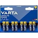Piles VARTA Longlife Power, tension 1,5 V, particulièrement longue durée, Mignon AA, 8 pièces
