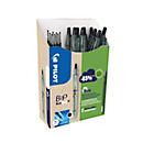 PILOT Stylo bille rétractable Bottle 2 Pen Ecoball, largeur de trait 0,6 mm, encre infalsifiable, rechargeable, 86% de matériaux recyclés, noir, paquet de 10 + 10 recharges noir