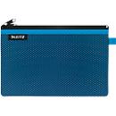 Pochette Leitz WOW Traveller à fermeture éclair, pochette transparente en filet et compartiment opaque, taille L, bleu