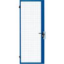 Porte à un battant, pour système de séparation grillagé, charnière droite/gauche, l. 850 x H 2070 mm, avec serrure à pêne dormant à mécanisme de verrouillage, bleu
