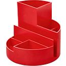 Porte-crayons MAUL Boîte ronde MAUL eco, 6 compartiments dont un pour les notes et les lettres, Ø 140 x H 125 mm, 90 % plastique recyclé, rouge