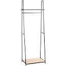 Portemanteau sur pied HAKU, charge totale 15 kg, 2 tablettes, L 680 x P 400 x H 1660 mm, acier/bois, noir/décor chêne clair