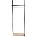 Portemanteau sur pied HAKU, charge totale 15 kg, 2 tablettes, L 680 x P 400 x H 1660 mm, acier/bois, noir/décor chêne foncé