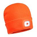 Portwest LED Beanie-Mütze B029, Helligkeit 150 lm, bis 15 m, bis 4 h, wiederaufladbar, USB, Strickstärke 9, Acrylstoff, orange, 1 Stück