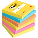 POST-IT Haftnotizen Notes 622-12SS-COS, 76 x 76 mm, wiederablösbar, cellophanfrei verpackt, farbsortiert, 6 x 100 Blatt
