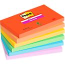 POST-IT Haftnotizen Super Sticky Notes Playful 655-6SS-PLAY, 127 x 76 mm, wiederablösbar, cellophanfrei verpackt, farbig, 6 x 90 Blatt