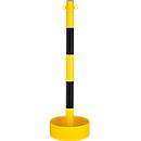 Poste de cadena con tubo de acero, para interior, con lámina de PVC en amarillo/negro