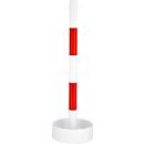 Poste de cadena con tubo de acero, para interior, con lámina de PVC en blanco/rojo