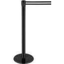 Poste delimitador, cabeza giratoria 360°, cinta extensible hasta 2,3 m, carrete de cinta y bloqueo, L 1000 mm, metal, cinta negro-blanco