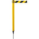 Poste delimitador GLA 24, L 350 x An 350 x Al 1250 mm, con espiga de fijación, largo cinta 4 m, amarillo