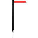 Poste delimitador GLA 24, L 350 x An 350 x Al 1250 mm, con espiga de fijación, largo cinta 4 m, negro