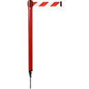 Poste delimitador GLA 24, L 350 x An 350 x Al 1250 mm, con espiga de fijación, largo cinta 4 m, rojo