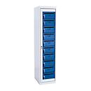 Postverdeelkast, L 400 x D 500 x H 1800 mm, 10 vakken met sleuf, llichtgrijs RAL 7035/gentiaanblauw RAL 5010