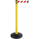 Poteau de balisage à sangle rétractable, lot de 2, jaune, sangle rouge/blanche