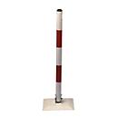 Poteau de délimitation pliable Mottez rouge-blanc, 900 mm de hauteur, Ø 50 mm, plaque de base 300x300 mm, métal, guide-chaîne intégré