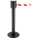 Poteau de sécurité RS-Guidesystems® GLA 200, noir, sangle rouge-blanche et extensible jusqu'à 20 m, Ø 350 x H 1000 mm, métal peint et plastique.