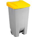 Poubelle Basic Sunware - 120 L - avec pédale - roulettes - gris et couvercle rabattable jaune