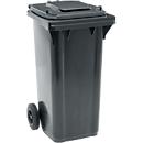Poubelle mobile SSI Schäfer GMT eXtra, 120 l, EN 840, préparée pour recevoir une puce, poignée de traction, plastique recyclé à 90 %, noir-noir