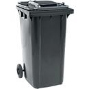 Poubelle mobile SSI Schäfer GMT eXtra, 240 l, EN 840, préparée pour recevoir une puce, poignée de traction, 90 % de plastique recyclé, noir-noir
