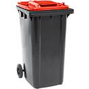 Poubelle mobile SSI Schäfer GMT eXtra, 240 l, EN 840, préparée pour recevoir une puce, poignée de traction, 90 % de plastique recyclé, noir-rouge