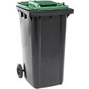 Poubelle mobile SSI Schäfer GMT eXtra, 240 l, EN 840, préparée pour recevoir une puce, poignée de traction, 90 % de plastique recyclé, noir-vert